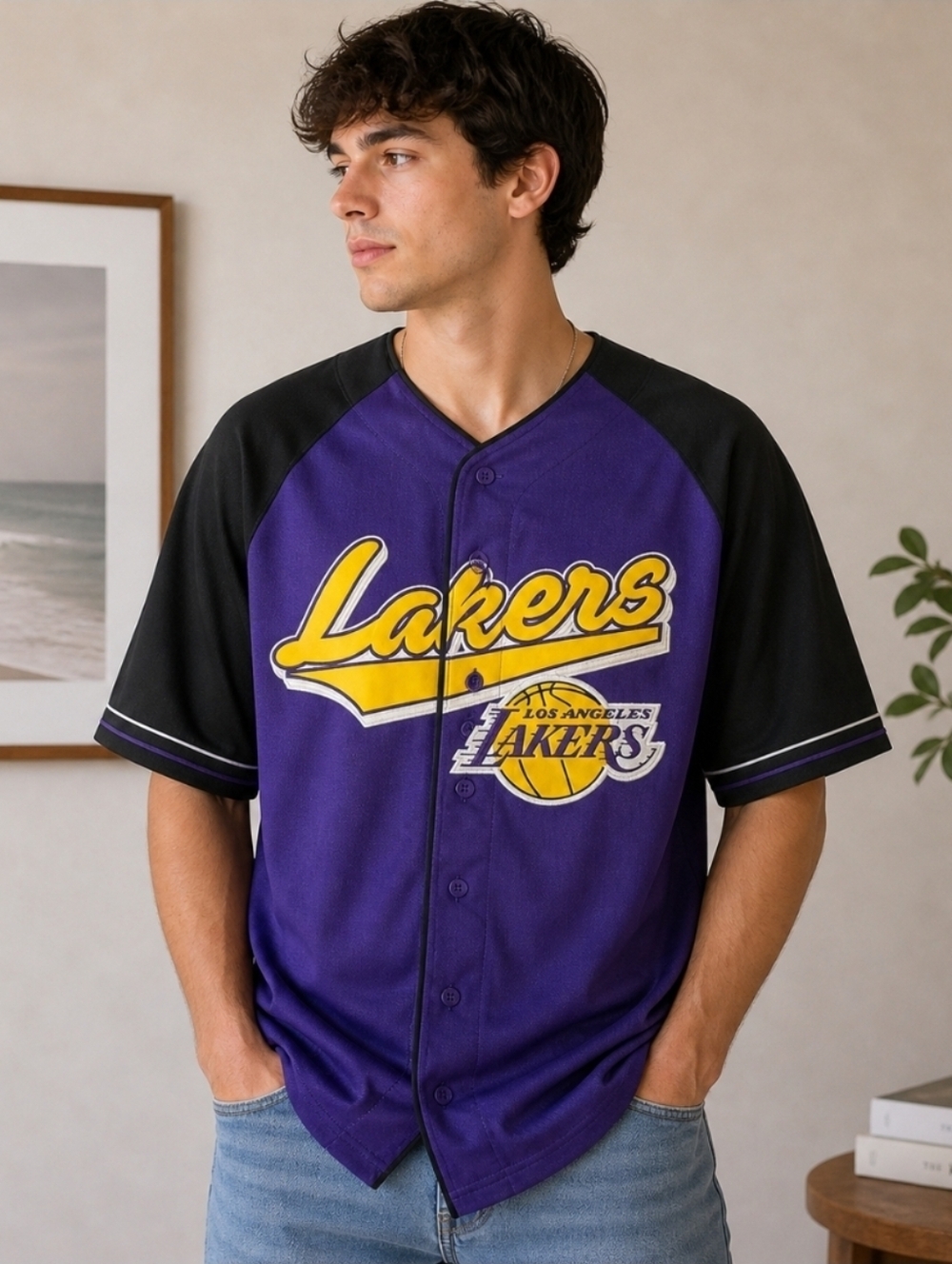 NBA Los Angeles Lakers Purple and Black Baseball Jersey